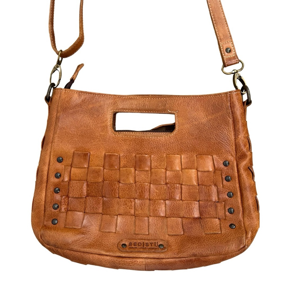 Bed Stu Orchid Woven Leather Versatile Crossbody Bag Tan Brown Leather - Picture 3 of 16